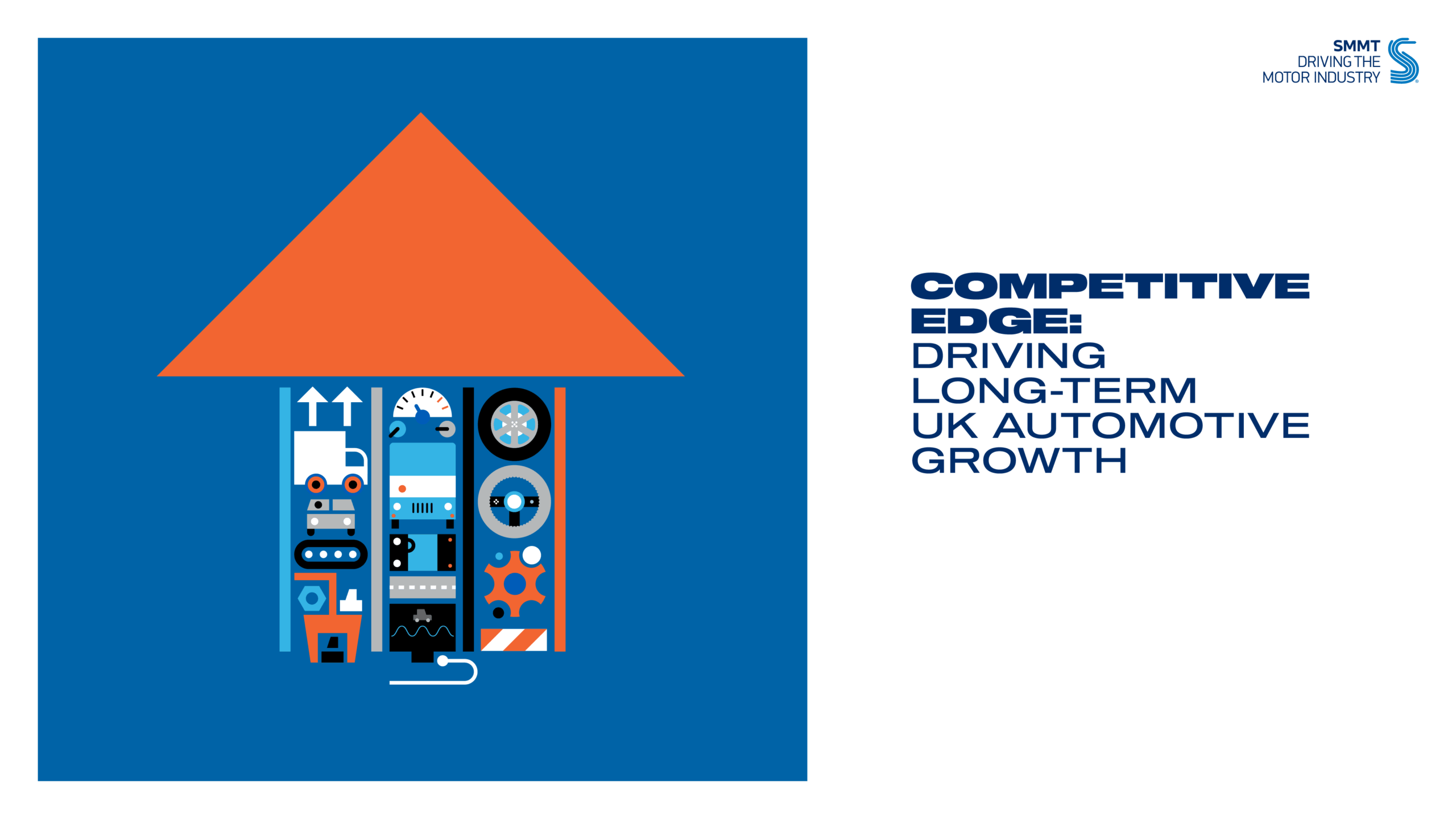 A graphic depicting the concept of the UK Modern Industrial Strategy driving long-term UK automotive growth
